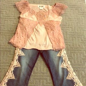 So Kiwi girls size 5 jeans and top set pink lace